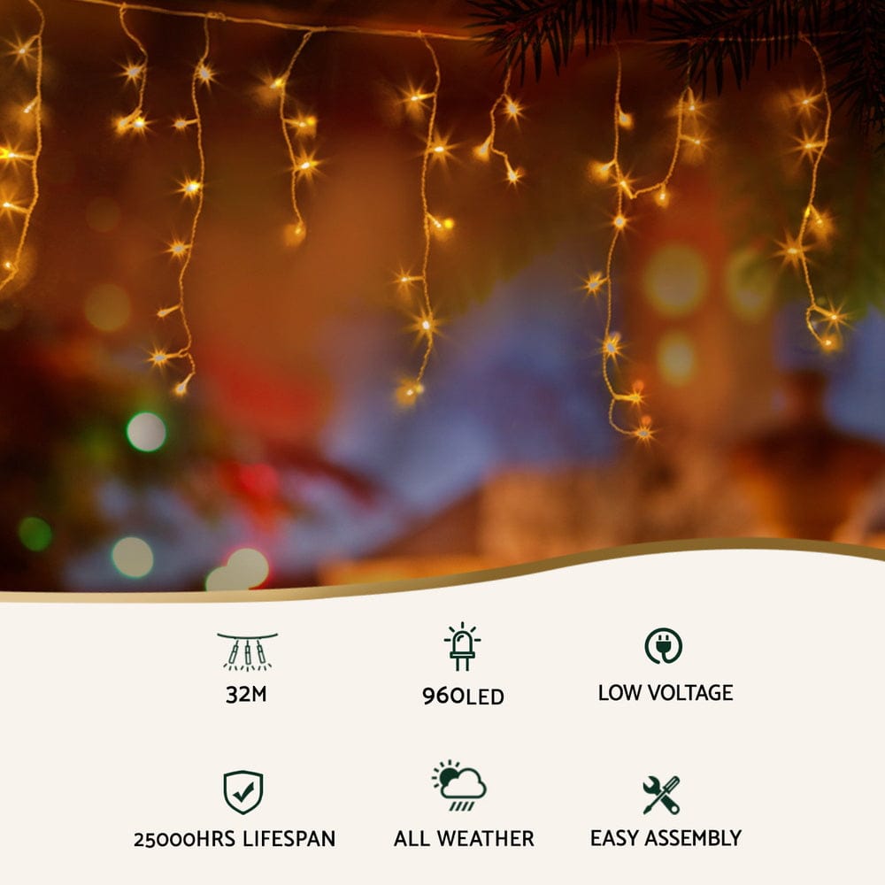 Jingle Jollys Occasions > Christmas > Outdoor Decorations & Lights 32M Christmas Lights Icicle Light 960 LED Warm White Jingle Jollys