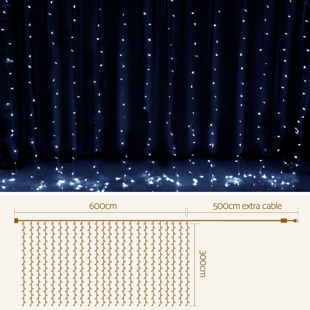 Jingle Jollys Occasions > Christmas > Outdoor Decorations & Lights 3X6M Christmas Lights Curtain Light Cool White 600 LED Jingle Jollys