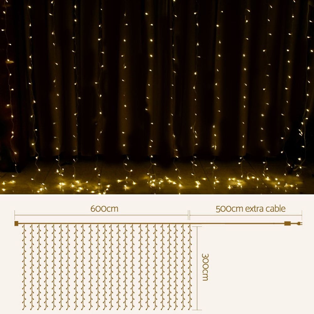 Jingle Jollys Occasions > Christmas > Outdoor Decorations & Lights 3X6M Christmas Lights Curtain Light Warm White 600 LED Jingle Jollys