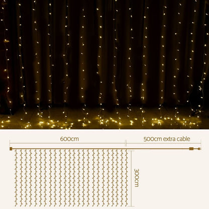 Jingle Jollys Occasions > Christmas > Outdoor Decorations & Lights 3X6M Christmas Lights Curtain Light Warm White 600 LED Jingle Jollys
