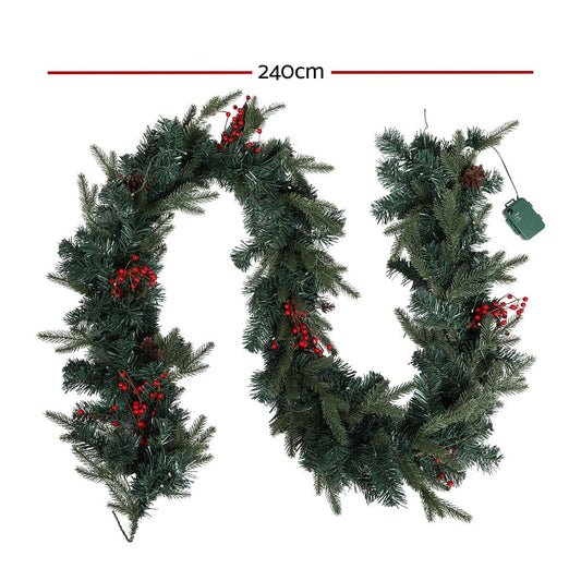 Jingle Jollys Occasions > Christmas > Outdoor Decorations & Lights Jingle Jollys 2.4m Christmas Garland with LED Lights Decorations Xmas Party