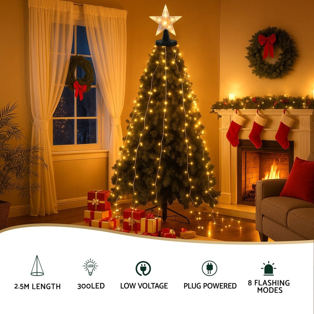 Jingle Jollys Occasions > Christmas > Outdoor Decorations & Lights Jingle Jollys 2.5M Christmas Lights Waterfall String Light 300 LED Star Topper