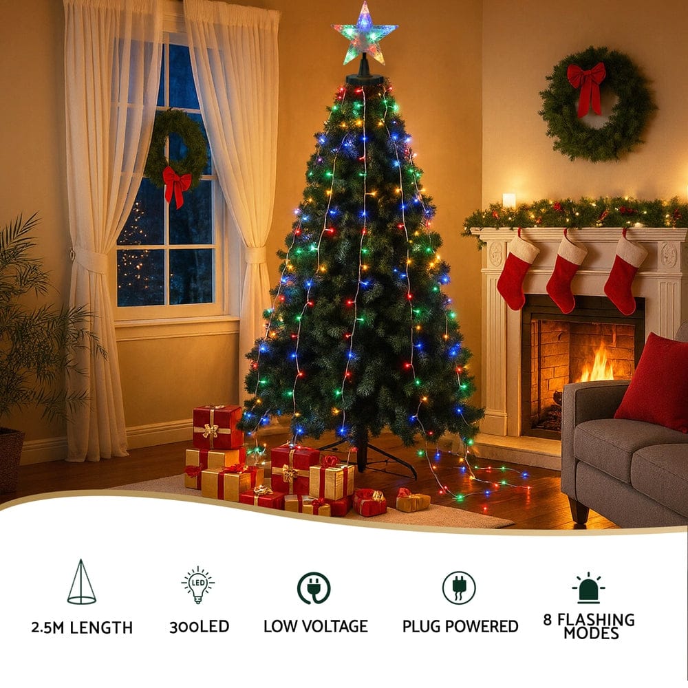 Jingle Jollys Occasions > Christmas > Outdoor Decorations & Lights Jingle Jollys 2.5M Christmas Lights Waterfall String Light 300 LED Star Topper