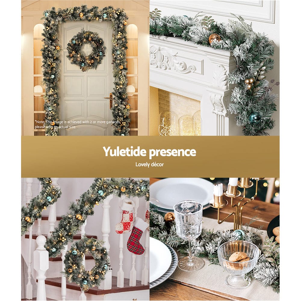 Jingle Jollys Occasions > Christmas > Outdoor Decorations & Lights Jingle Jollys 2.7m Christmas Garland with LED Lights Snowy Decoration Xmas Party