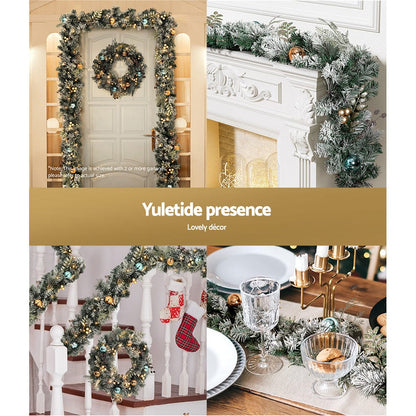 Jingle Jollys Occasions > Christmas > Outdoor Decorations & Lights Jingle Jollys 2.7m Christmas Garland with LED Lights Snowy Decoration Xmas Party