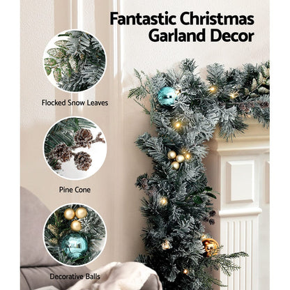 Jingle Jollys Occasions > Christmas > Outdoor Decorations & Lights Jingle Jollys 2.7m Christmas Garland with LED Lights Snowy Decoration Xmas Party