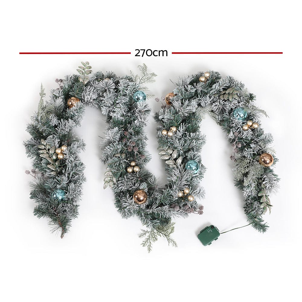 Jingle Jollys Occasions > Christmas > Outdoor Decorations & Lights Jingle Jollys 2.7m Christmas Garland with LED Lights Snowy Decoration Xmas Party