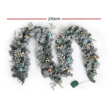Jingle Jollys Occasions > Christmas > Outdoor Decorations & Lights Jingle Jollys 2.7m Christmas Garland with LED Lights Snowy Decoration Xmas Party