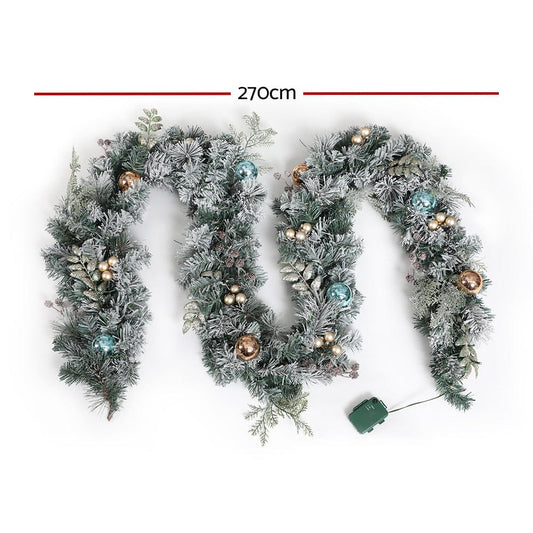 Jingle Jollys Occasions > Christmas > Outdoor Decorations & Lights Jingle Jollys 2.7m Christmas Garland with LED Lights Snowy Decoration Xmas Party