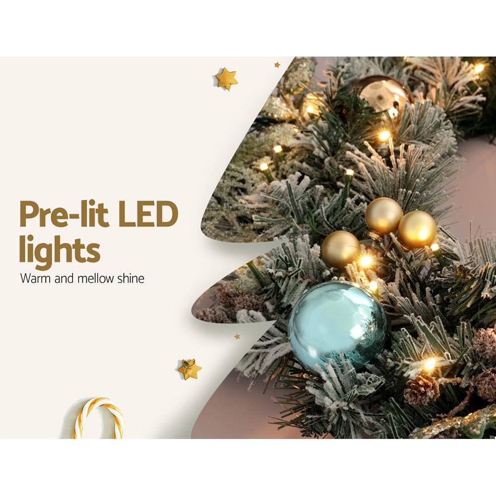Jingle Jollys Occasions > Christmas > Outdoor Decorations & Lights Jingle Jollys 2.7m Christmas Garland with LED Lights Snowy Decoration Xmas Party