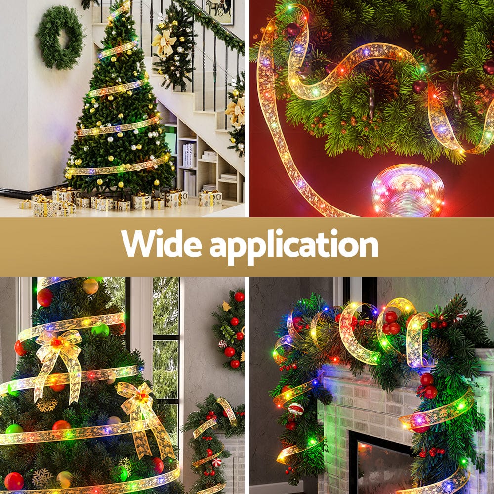 Jingle Jollys Occasions > Christmas > Outdoor Decorations & Lights Jingle Jollys 20M Christmas Lights Fairy Ribbon Light 200 LED Xmas Decor Golden