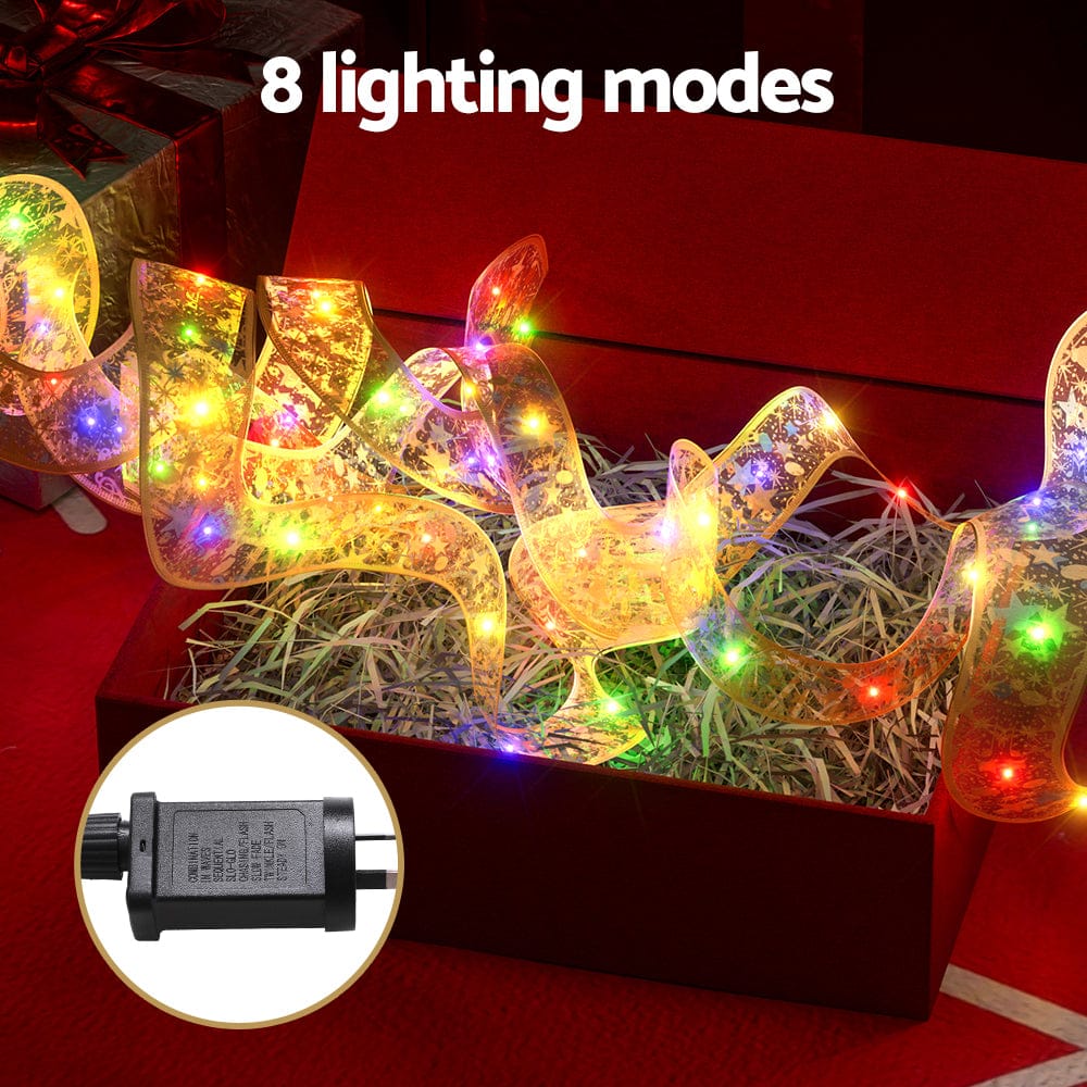 Jingle Jollys Occasions > Christmas > Outdoor Decorations & Lights Jingle Jollys 20M Christmas Lights Fairy Ribbon Light 200 LED Xmas Decor Golden