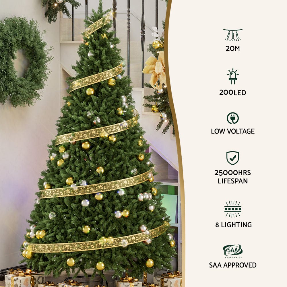 Jingle Jollys Occasions > Christmas > Outdoor Decorations & Lights Jingle Jollys 20M Christmas Lights Fairy Ribbon Light 200 LED Xmas Decor Golden