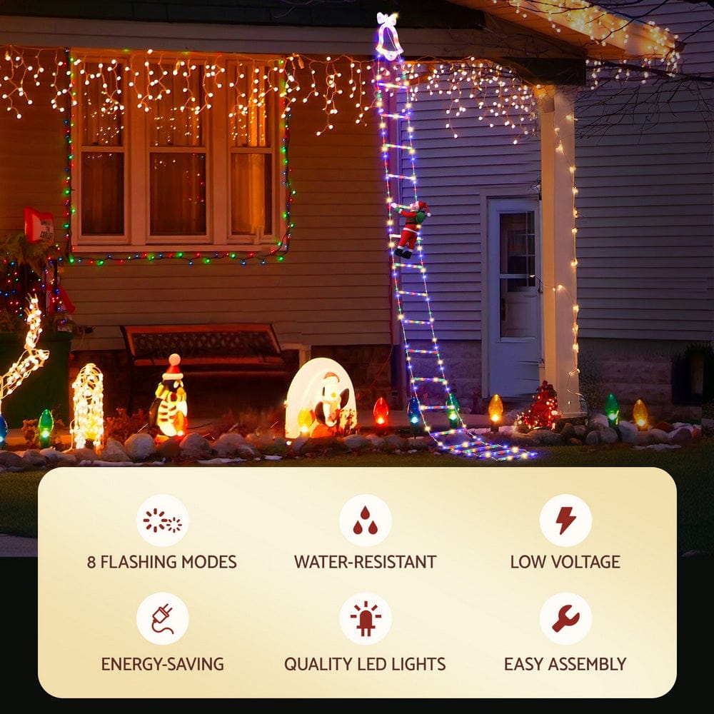 Jingle Jollys Occasions > Christmas > Outdoor Decorations & Lights Jingle Jollys 3.5M Christmas Lights 300 LED Ladder Light with Santa Claus Decor