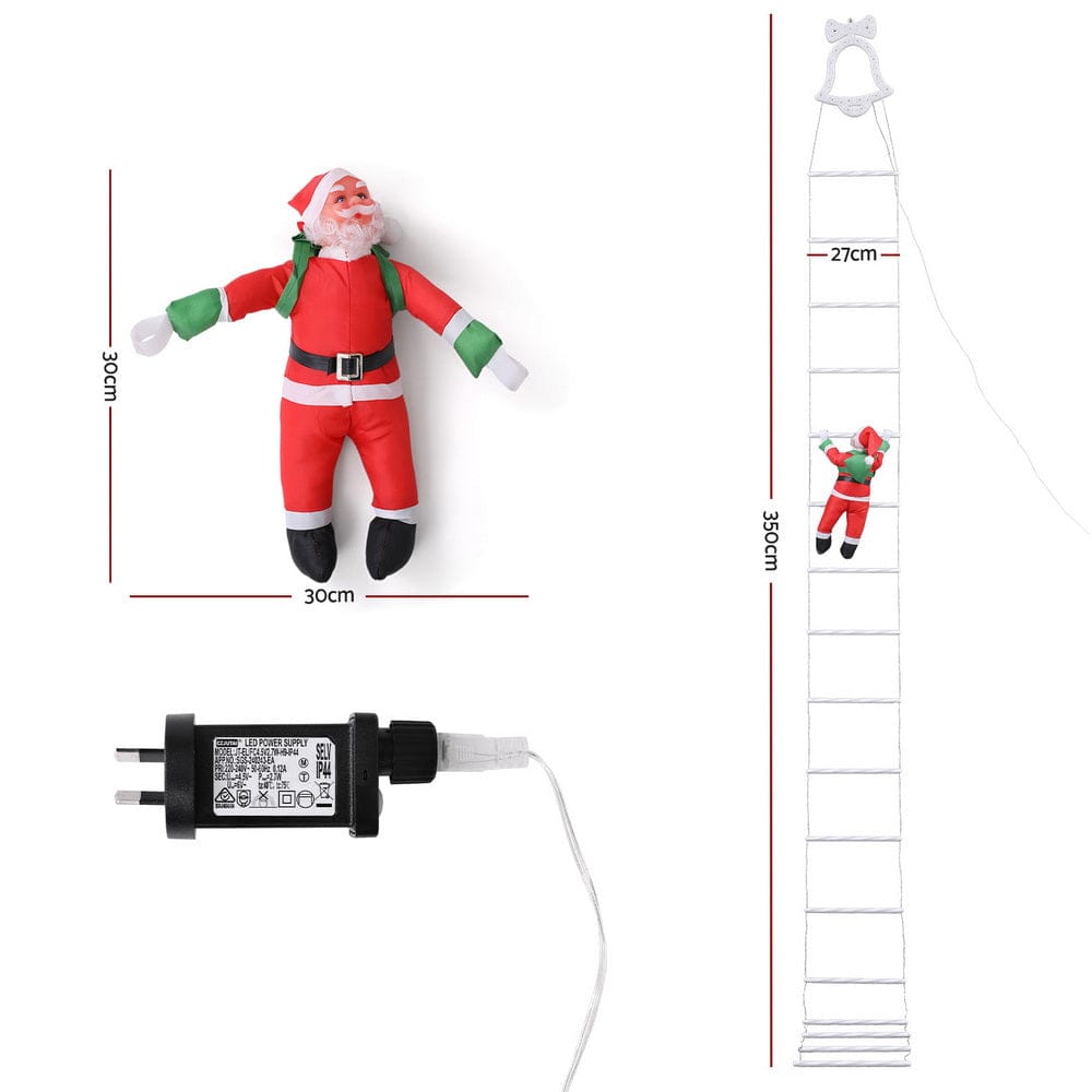 Jingle Jollys Occasions > Christmas > Outdoor Decorations & Lights Jingle Jollys 3.5M Christmas Lights 300 LED Ladder Light with Santa Claus Decor