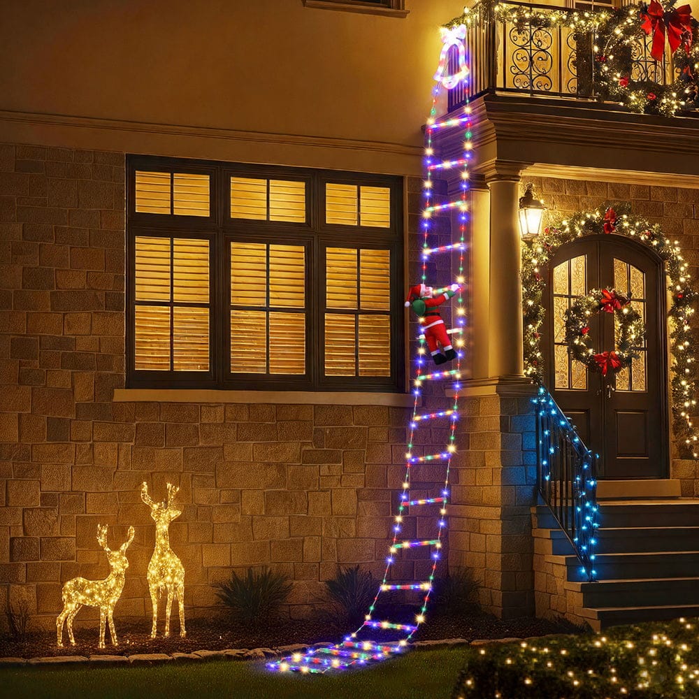 Jingle Jollys Occasions > Christmas > Outdoor Decorations & Lights Jingle Jollys 3.5M Christmas Lights 300 LED Ladder Light with Santa Claus Decor