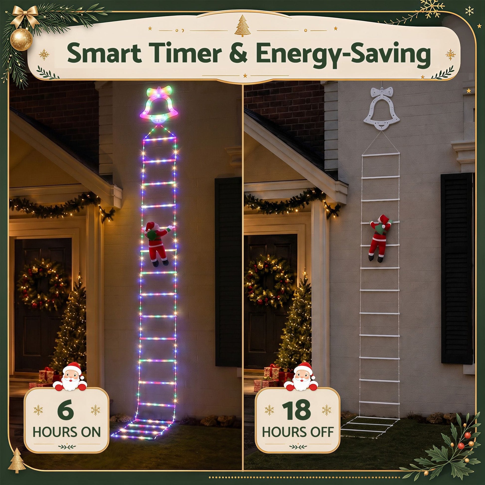 Jingle Jollys Occasions > Christmas > Outdoor Decorations & Lights Jingle Jollys 3.5M Christmas Lights 300 LED Ladder Light with Santa Claus Decor