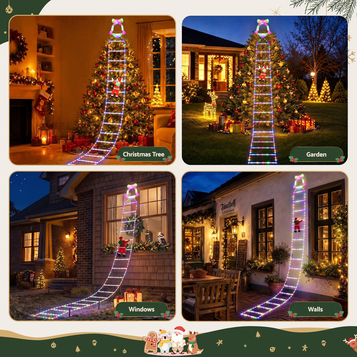 Jingle Jollys Occasions > Christmas > Outdoor Decorations & Lights Jingle Jollys 3.5M Christmas Lights 300 LED Ladder Light with Santa Claus Decor
