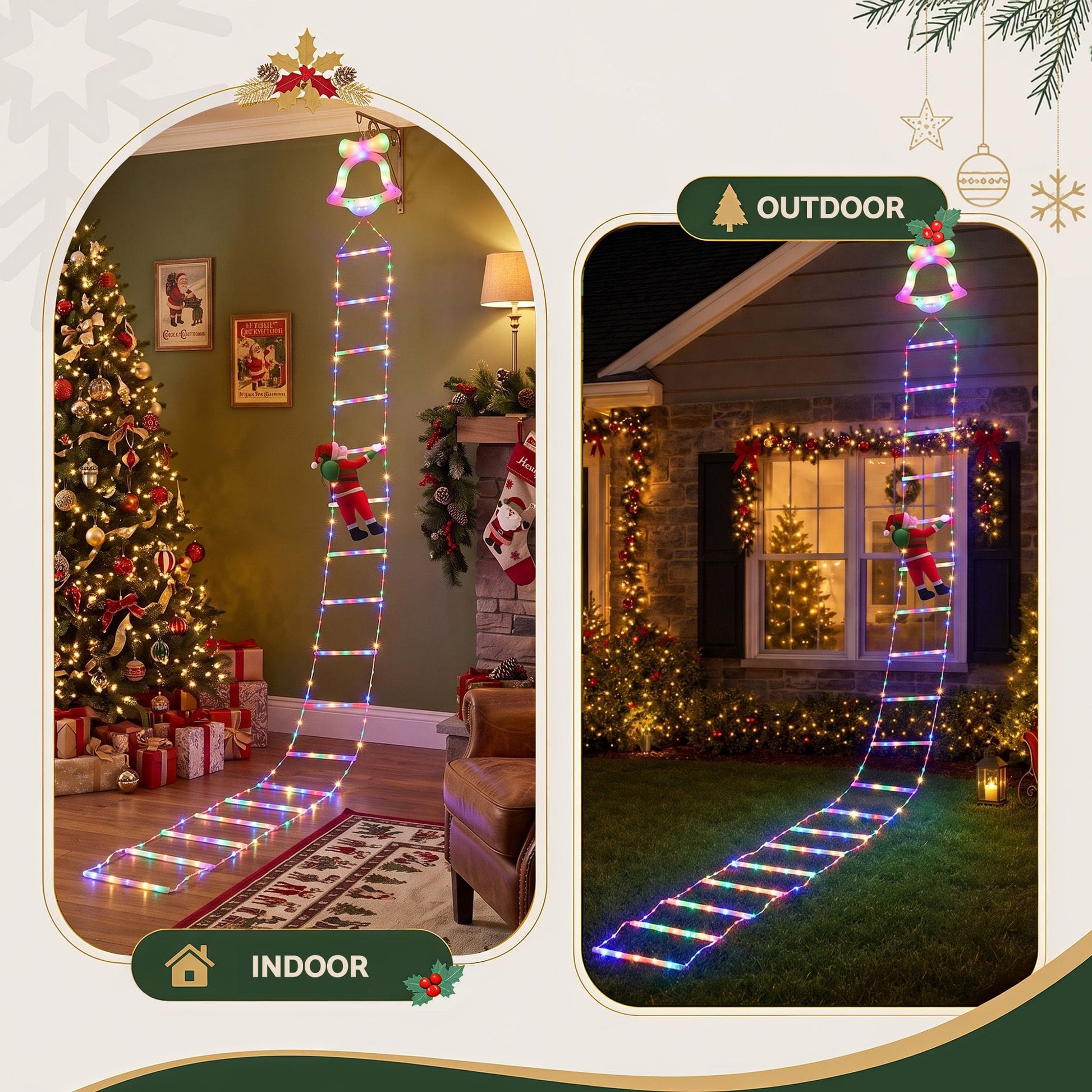Jingle Jollys Occasions > Christmas > Outdoor Decorations & Lights Jingle Jollys 3.5M Christmas Lights 300 LED Ladder Light with Santa Claus Decor