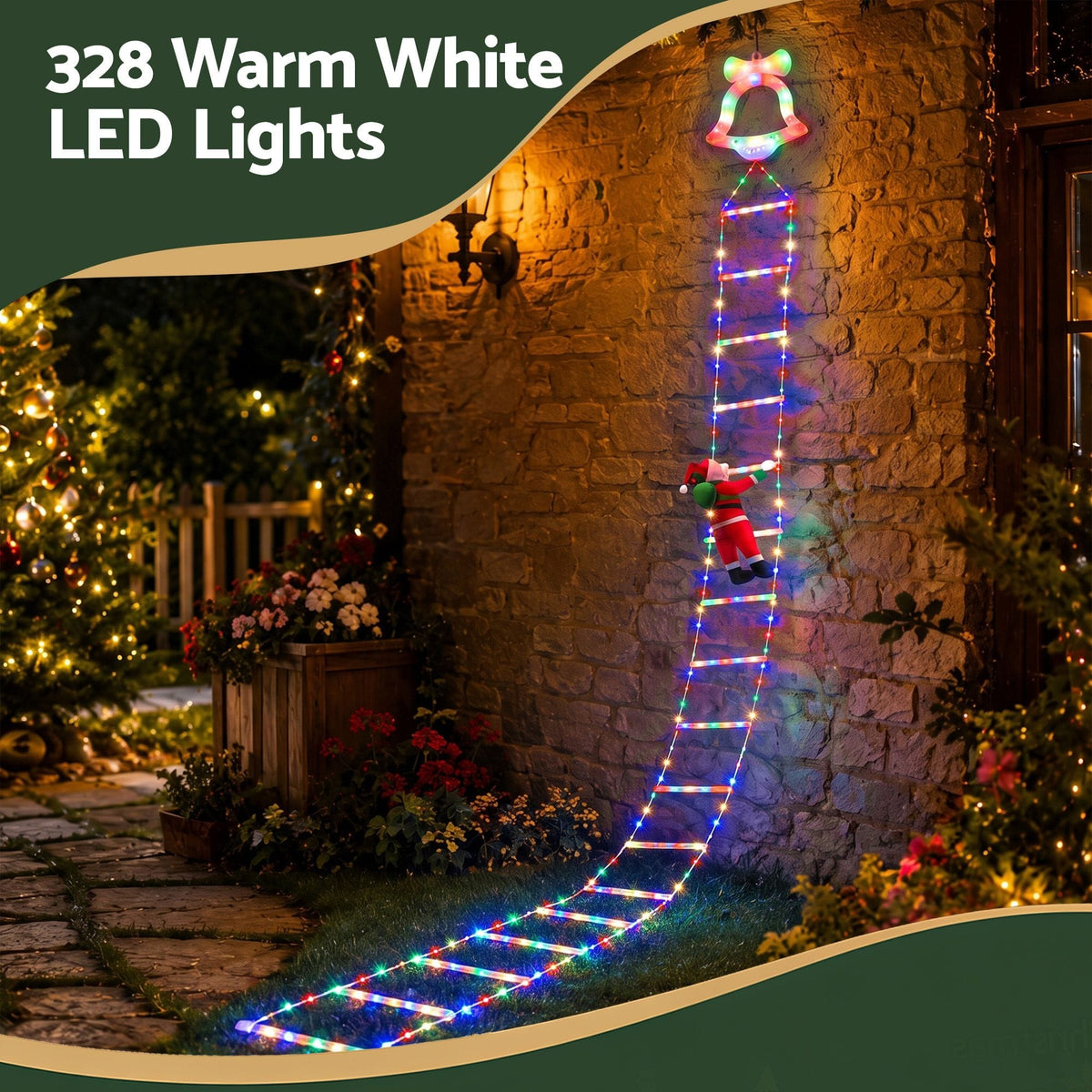 Jingle Jollys Occasions > Christmas > Outdoor Decorations & Lights Jingle Jollys 3.5M Christmas Lights 300 LED Ladder Light with Santa Claus Decor