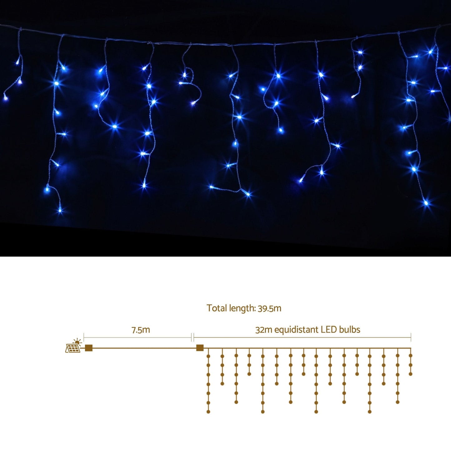 Jingle Jollys Occasions > Christmas > Outdoor Decorations & Lights Jingle Jollys 32M Christmas Lights Solar Icicle String Lights 960 LED Blue