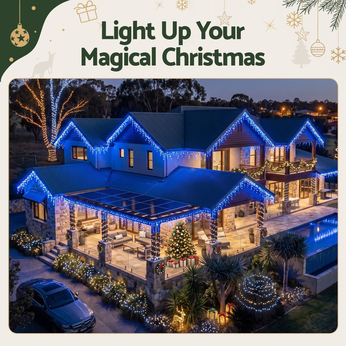 Jingle Jollys Occasions > Christmas > Outdoor Decorations & Lights Jingle Jollys 32M Christmas Lights Solar Icicle String Lights 960 LED Blue