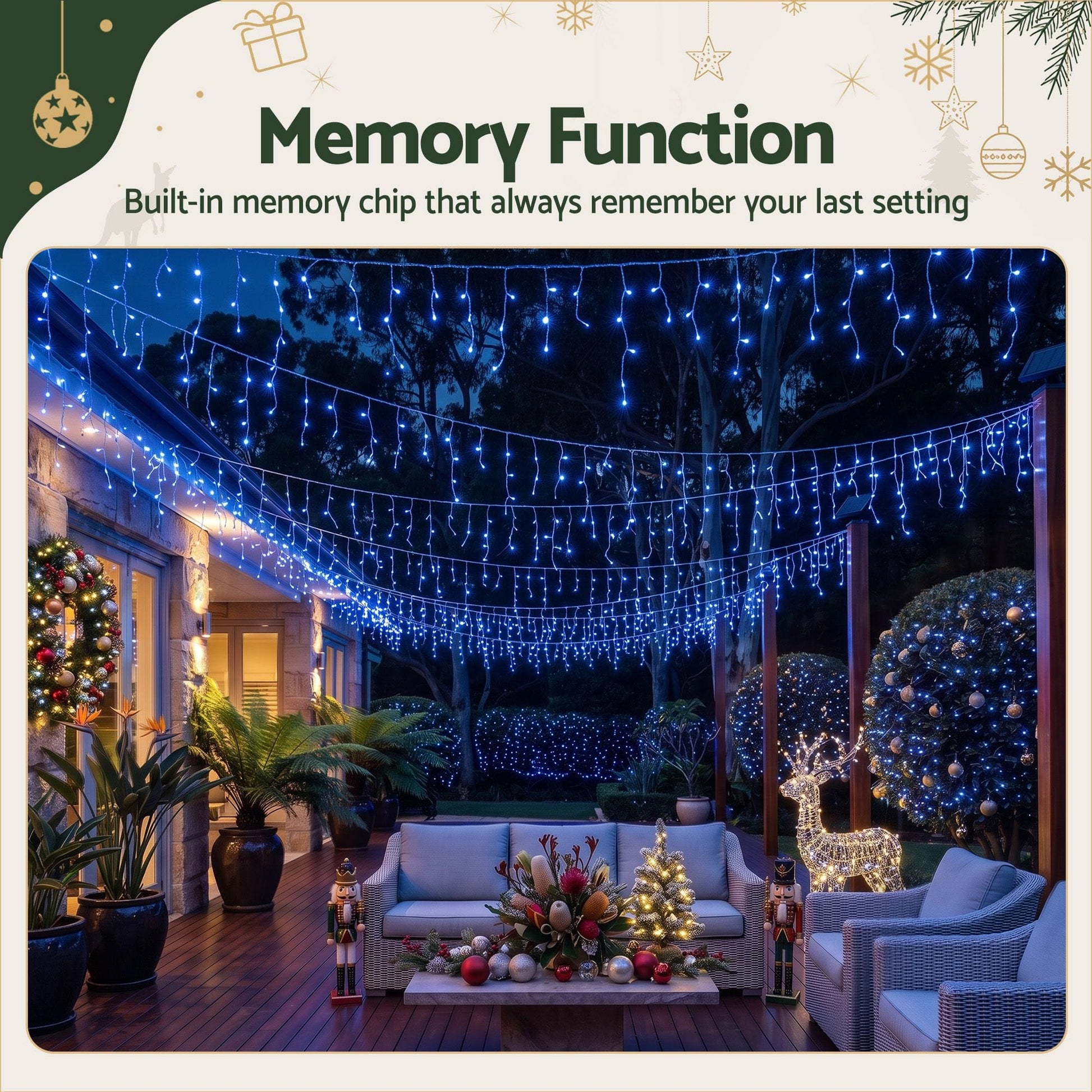 Jingle Jollys Occasions > Christmas > Outdoor Decorations & Lights Jingle Jollys 32M Christmas Lights Solar Icicle String Lights 960 LED Blue