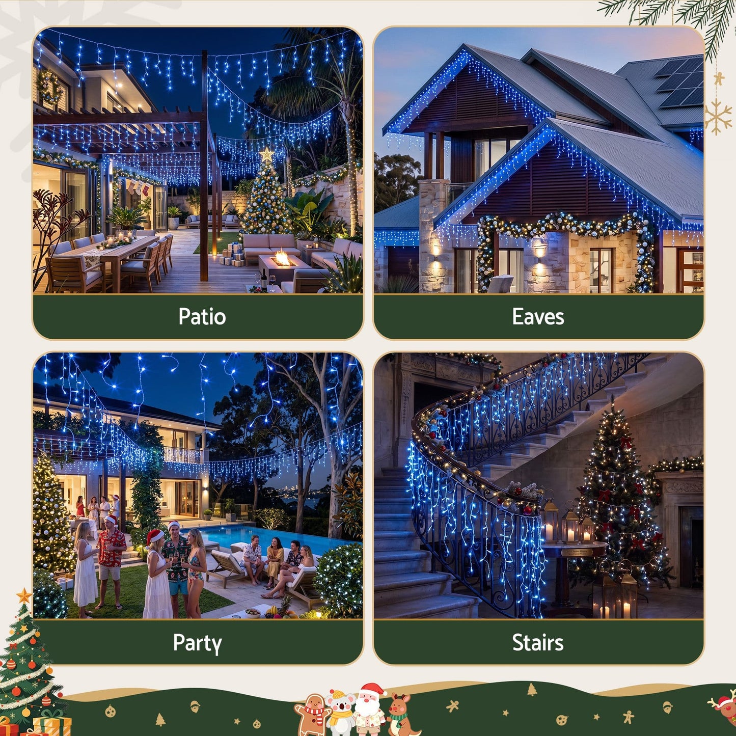 Jingle Jollys Occasions > Christmas > Outdoor Decorations & Lights Jingle Jollys 32M Christmas Lights Solar Icicle String Lights 960 LED Blue