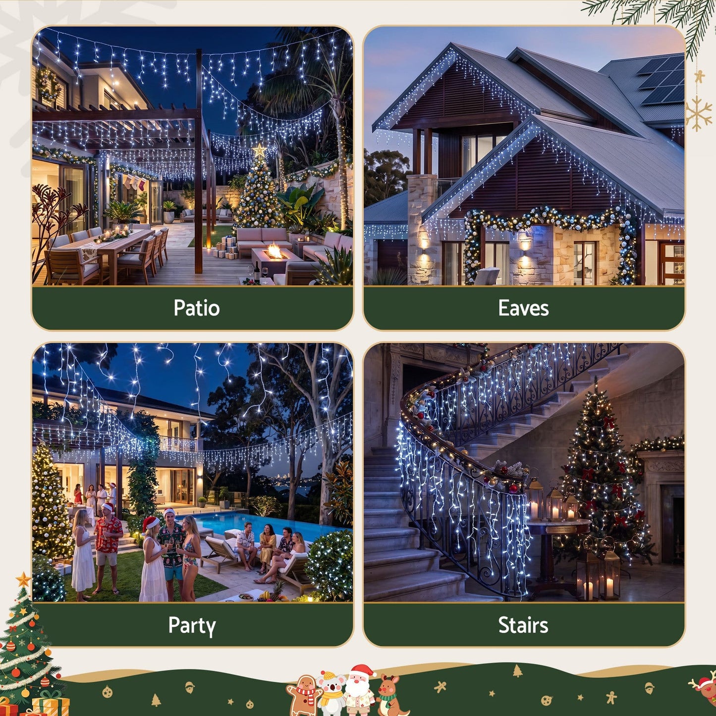 Jingle Jollys Occasions > Christmas > Outdoor Decorations & Lights Jingle Jollys 32M Christmas Lights Solar Icicle String Lights 960 LED Cool White