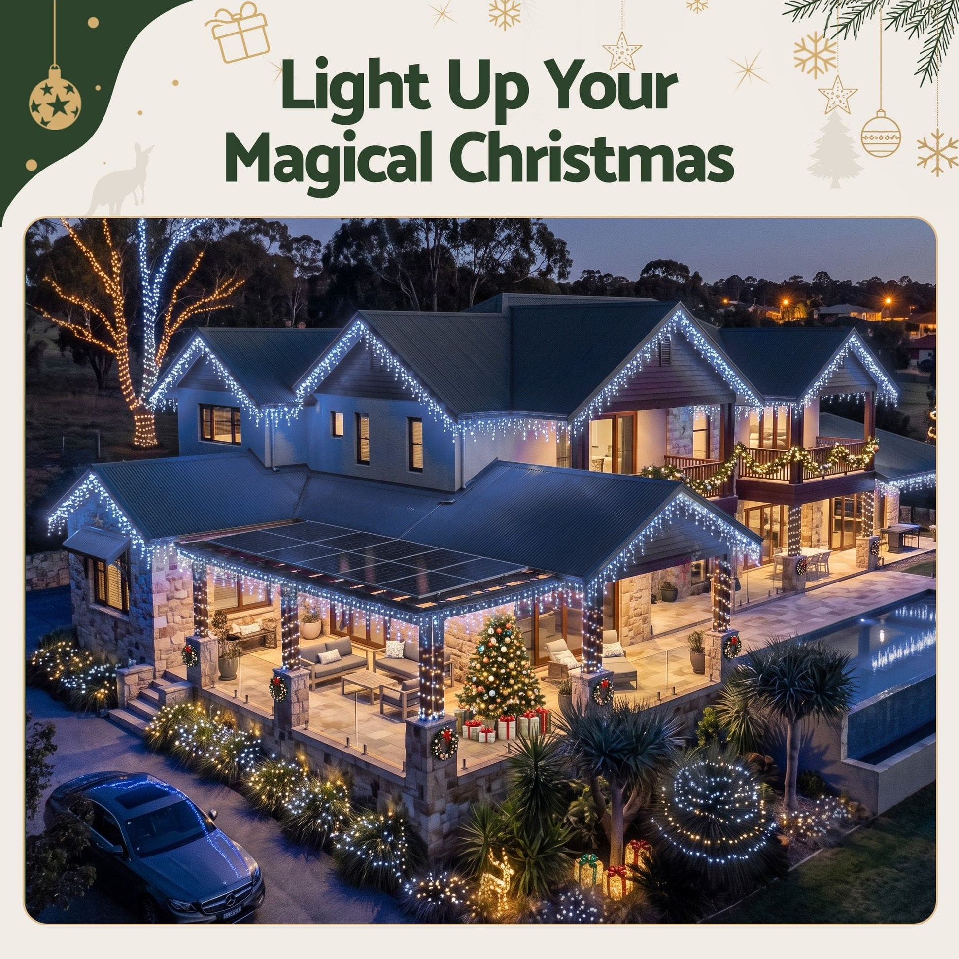 Jingle Jollys Occasions > Christmas > Outdoor Decorations & Lights Jingle Jollys 32M Christmas Lights Solar Icicle String Lights 960 LED Cool White