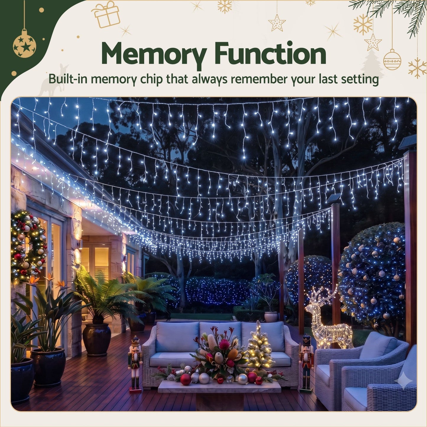Jingle Jollys Occasions > Christmas > Outdoor Decorations & Lights Jingle Jollys 32M Christmas Lights Solar Icicle String Lights 960 LED Cool White