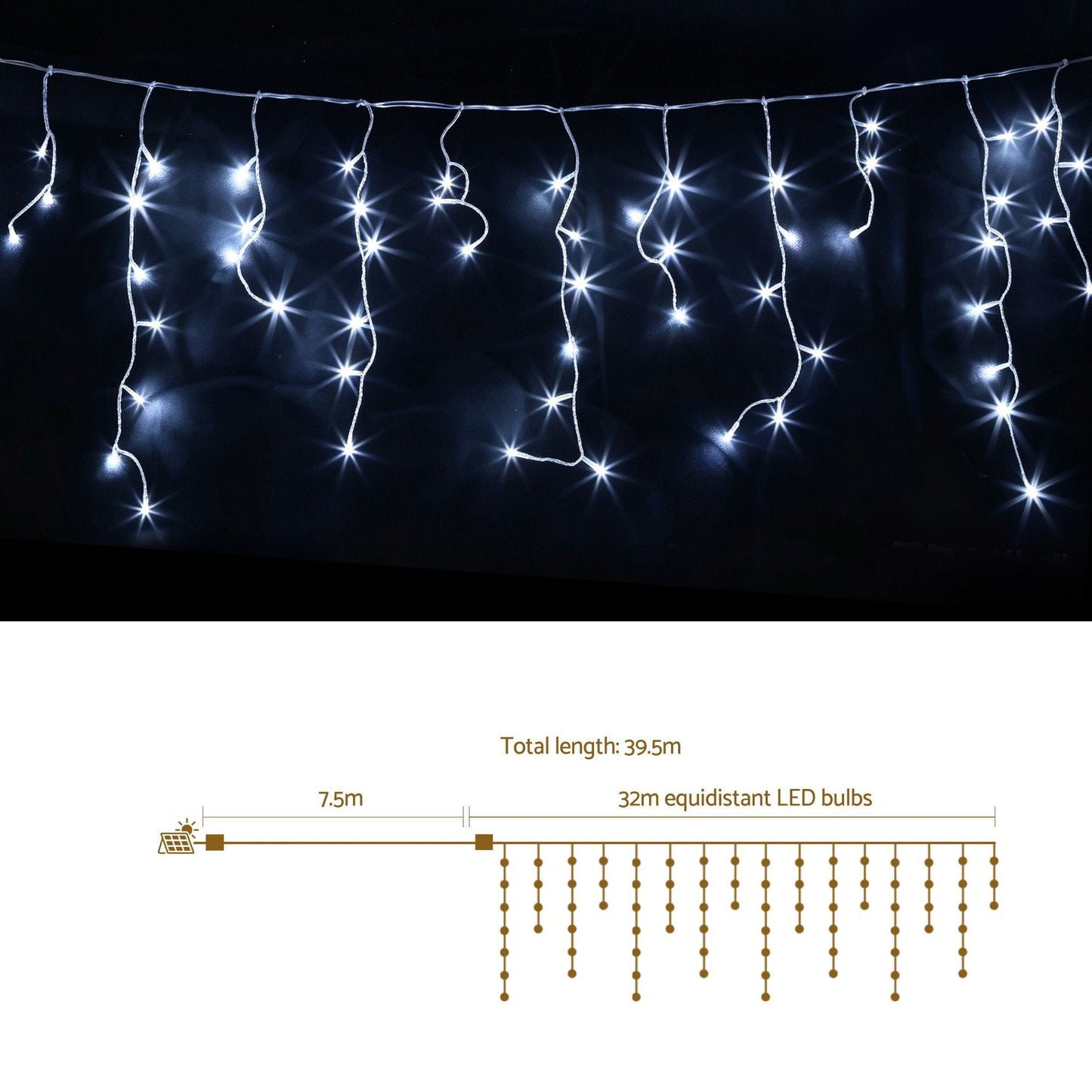 Jingle Jollys Occasions > Christmas > Outdoor Decorations & Lights Jingle Jollys 32M Christmas Lights Solar Icicle String Lights 960 LED Cool White