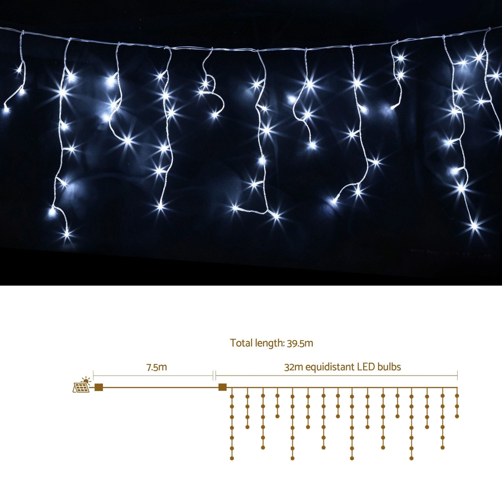 Jingle Jollys Occasions > Christmas > Outdoor Decorations & Lights Jingle Jollys 32M Christmas Lights Solar Icicle String Lights 960 LED Cool White