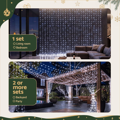 Jingle Jollys Occasions > Christmas > Outdoor Decorations & Lights Jingle Jollys 3X3M Christmas Lights Curtain String Light 300 LED Cool White