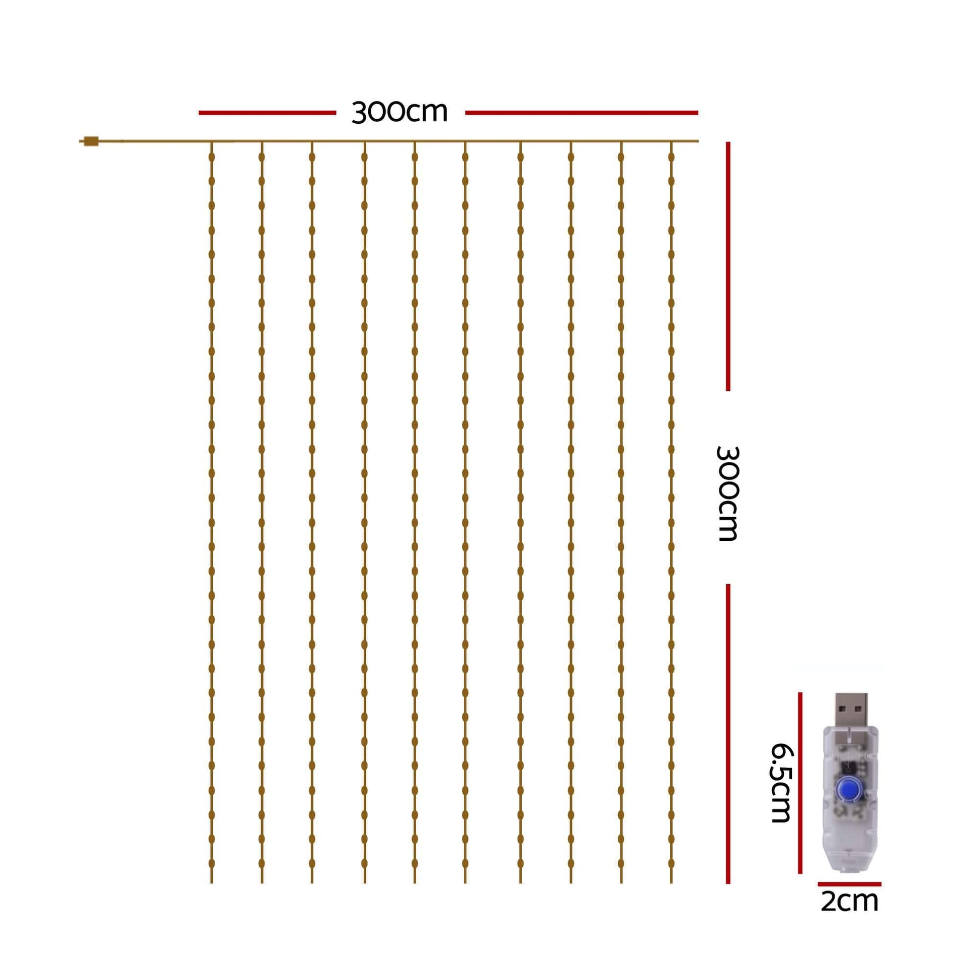 Jingle Jollys Occasions > Christmas > Outdoor Decorations & Lights Jingle Jollys 3X3M Christmas Lights Curtain String Light 300 LED Cool White