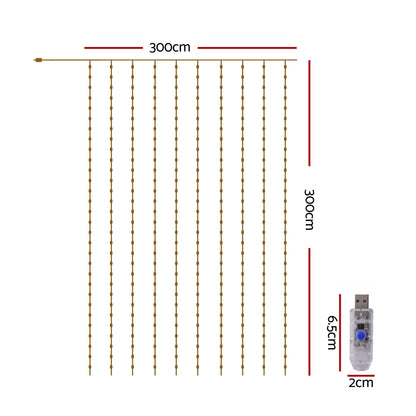 Jingle Jollys Occasions > Christmas > Outdoor Decorations & Lights Jingle Jollys 3X3M Christmas Lights Curtain String Light 300 LED Cool White