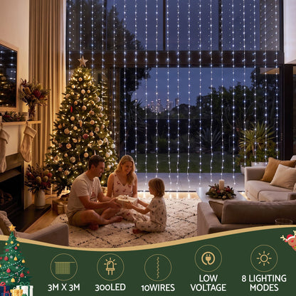 Jingle Jollys Occasions > Christmas > Outdoor Decorations & Lights Jingle Jollys 3X3M Christmas Lights Curtain String Light 300 LED Cool White