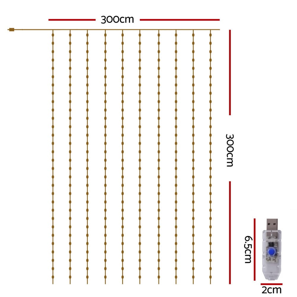 Jingle Jollys Occasions > Christmas > Outdoor Decorations & Lights Jingle Jollys 3X3M Christmas Lights Curtain String Light 300 LED Warm White