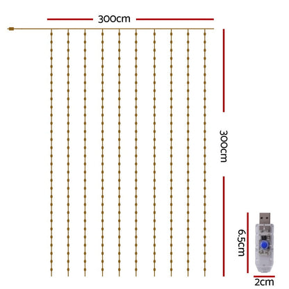 Jingle Jollys Occasions > Christmas > Outdoor Decorations & Lights Jingle Jollys 3X3M Christmas Lights Curtain String Light 300 LED Warm White