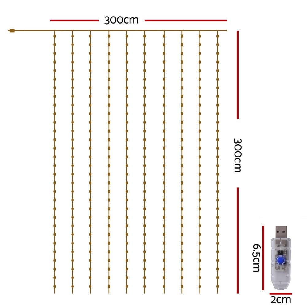 Jingle Jollys Occasions > Christmas > Outdoor Decorations & Lights Jingle Jollys 3X3M Christmas Lights Curtain String Light 300 LED Warm White