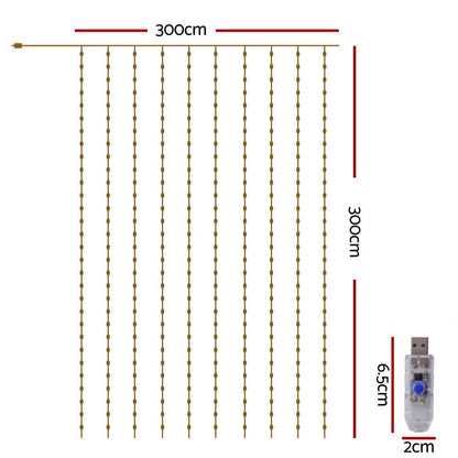 Jingle Jollys Occasions > Christmas > Outdoor Decorations & Lights Jingle Jollys 3X3M Christmas Lights Curtain String Light 300 LED Warm White