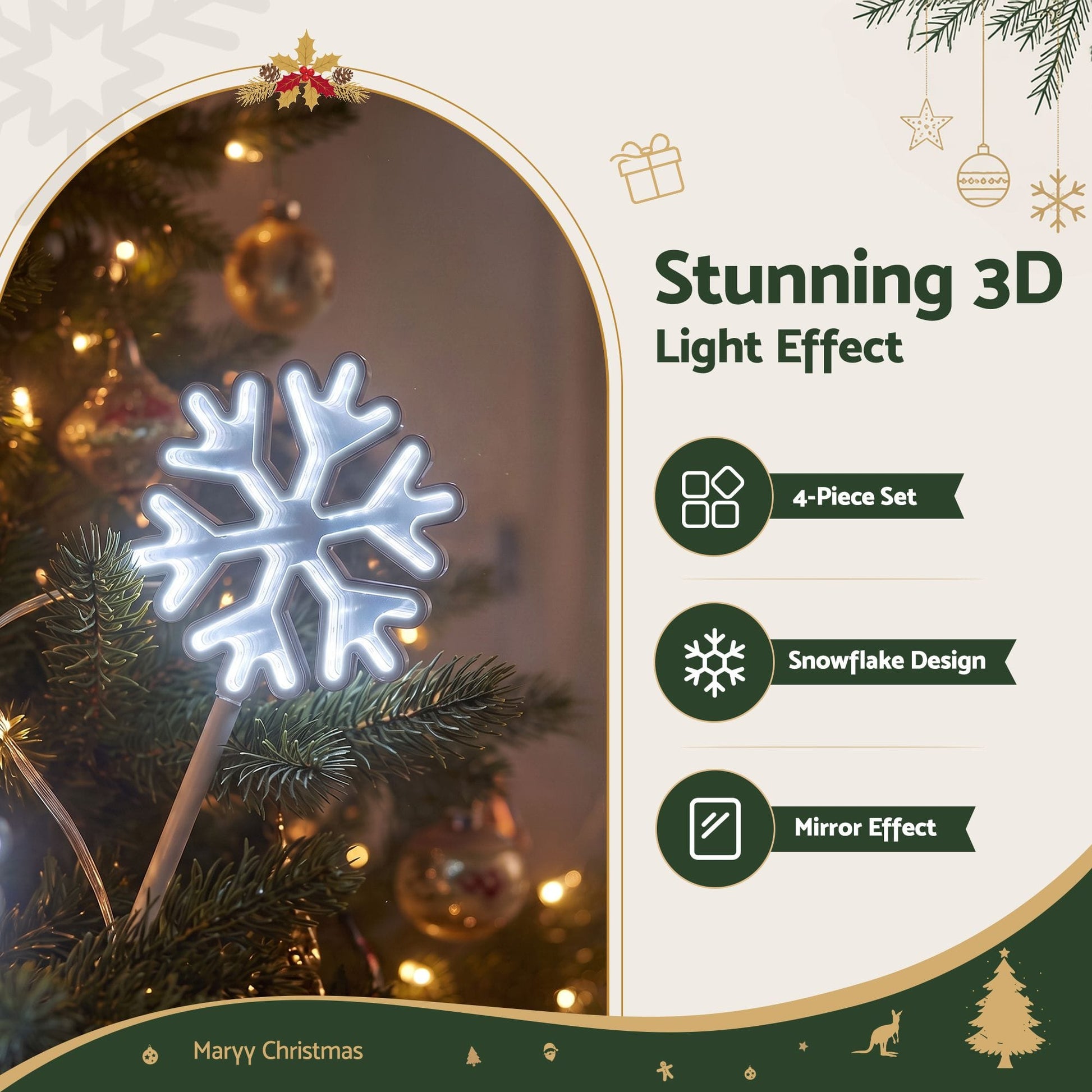 Jingle Jollys Occasions > Christmas > Outdoor Decorations & Lights Jingle Jollys 4 Pack Christmas Lights Path Lights Garden Decoration Outdoor Pathway Lighting