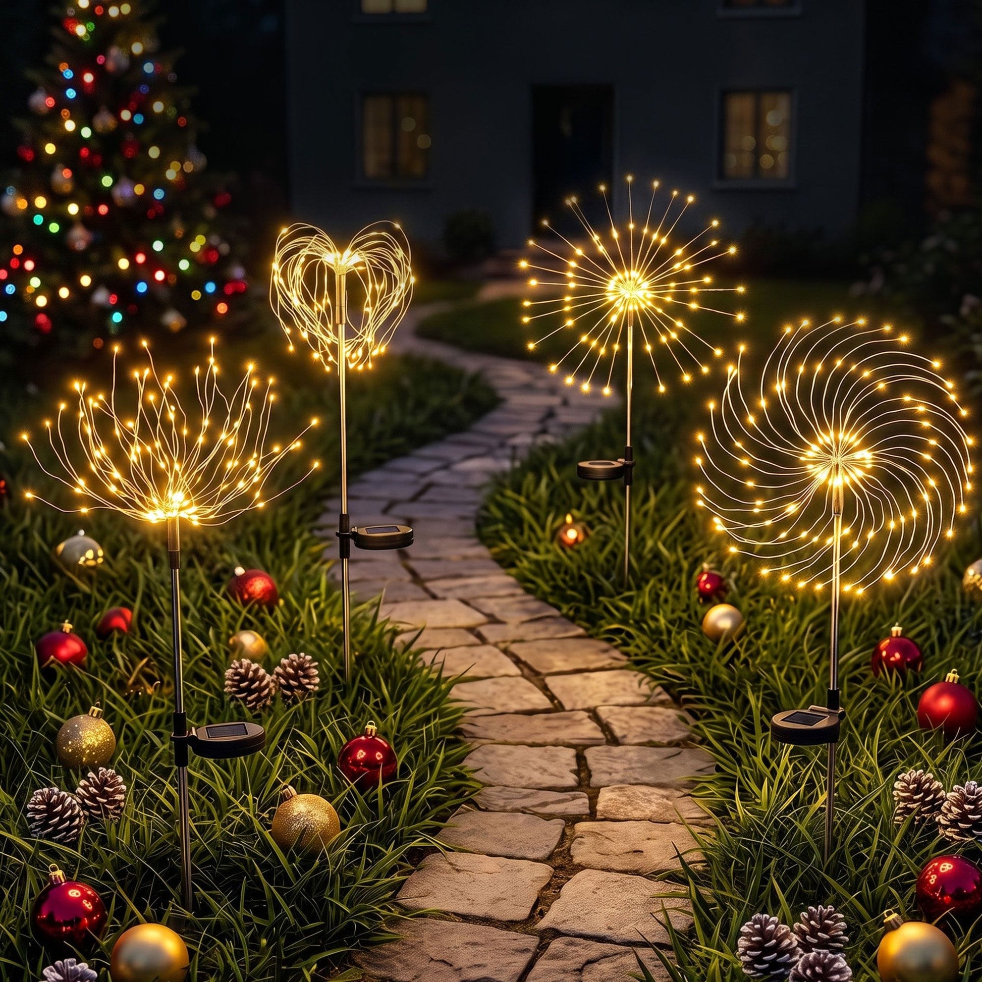 Jingle Jollys Occasions > Christmas > Outdoor Decorations & Lights Jingle Jollys 4 Pack Christmas Lights Solar Firework Outdoor Garden Lights DIY Decoration Warm White