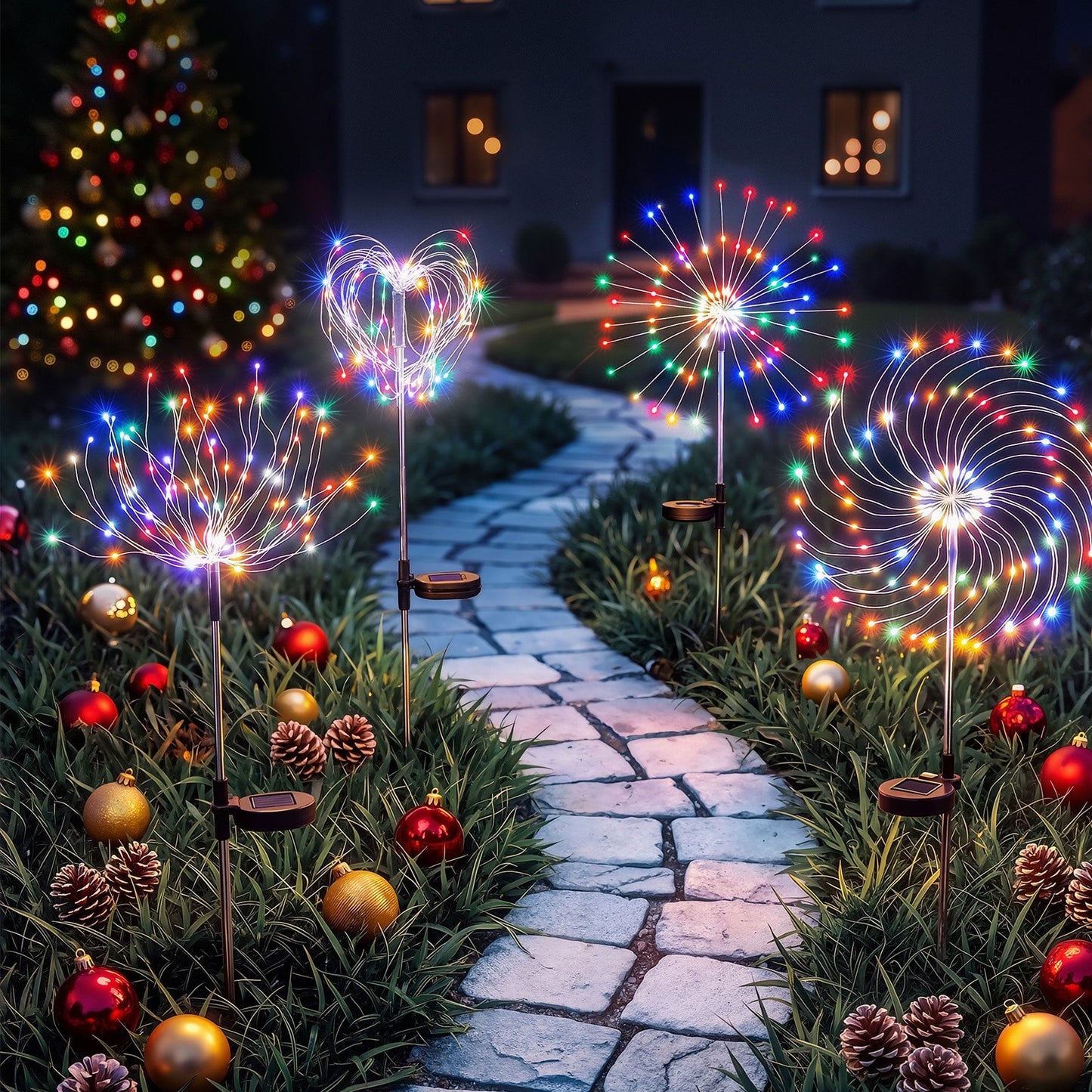 Jingle Jollys Occasions > Christmas > Outdoor Decorations & Lights Jingle Jollys 4 Pack Christmas Path Lights Solar Firework Garden Decoration Multicolour