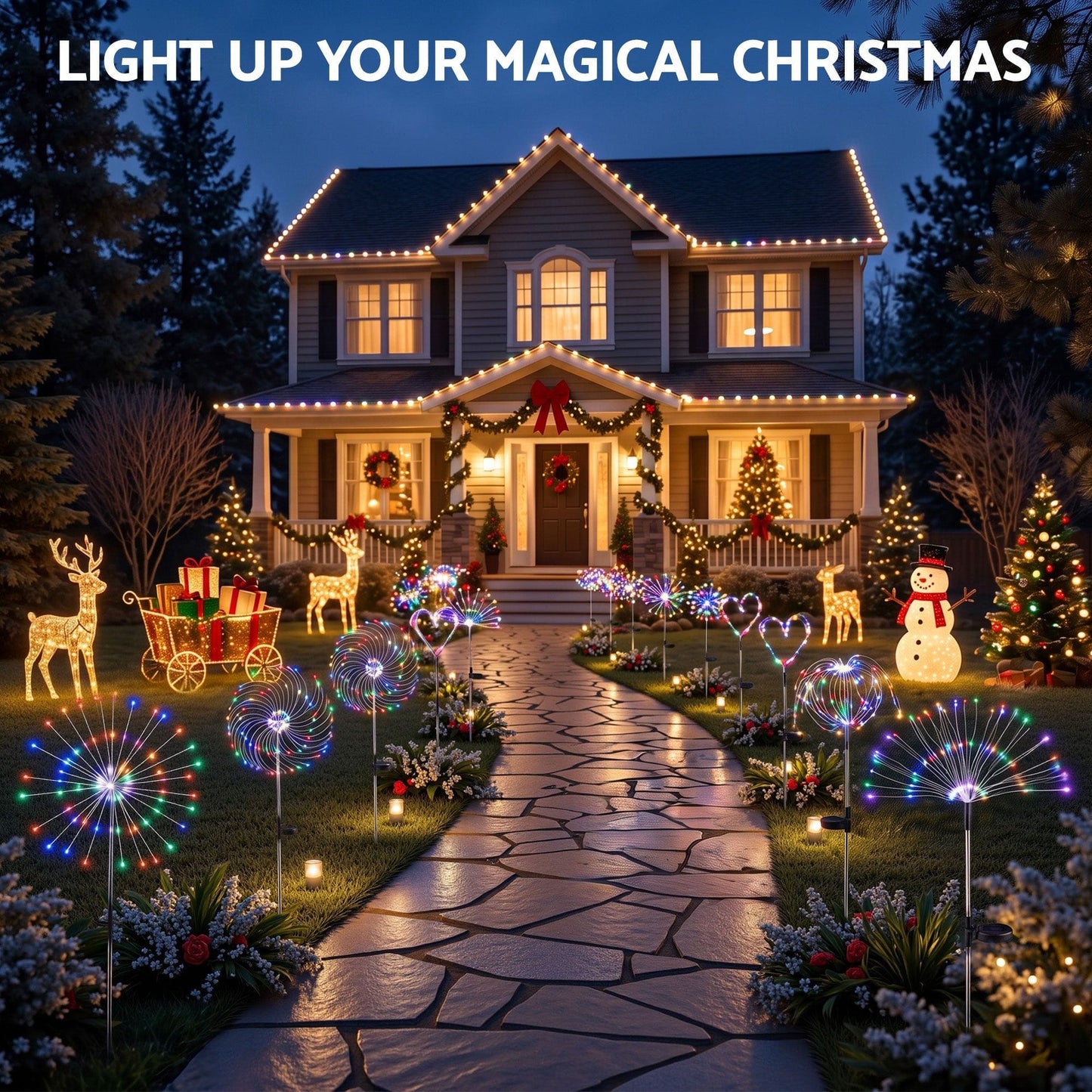 Jingle Jollys Occasions > Christmas > Outdoor Decorations & Lights Jingle Jollys 4 Pack Christmas Path Lights Solar Firework Garden Decoration Multicolour