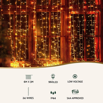 Jingle Jollys Occasions > Christmas > Outdoor Decorations & Lights Jingle Jollys 6x3m Christmas Curtain Lights 960 LED RGB Remote Hanging Fairy Backdrop