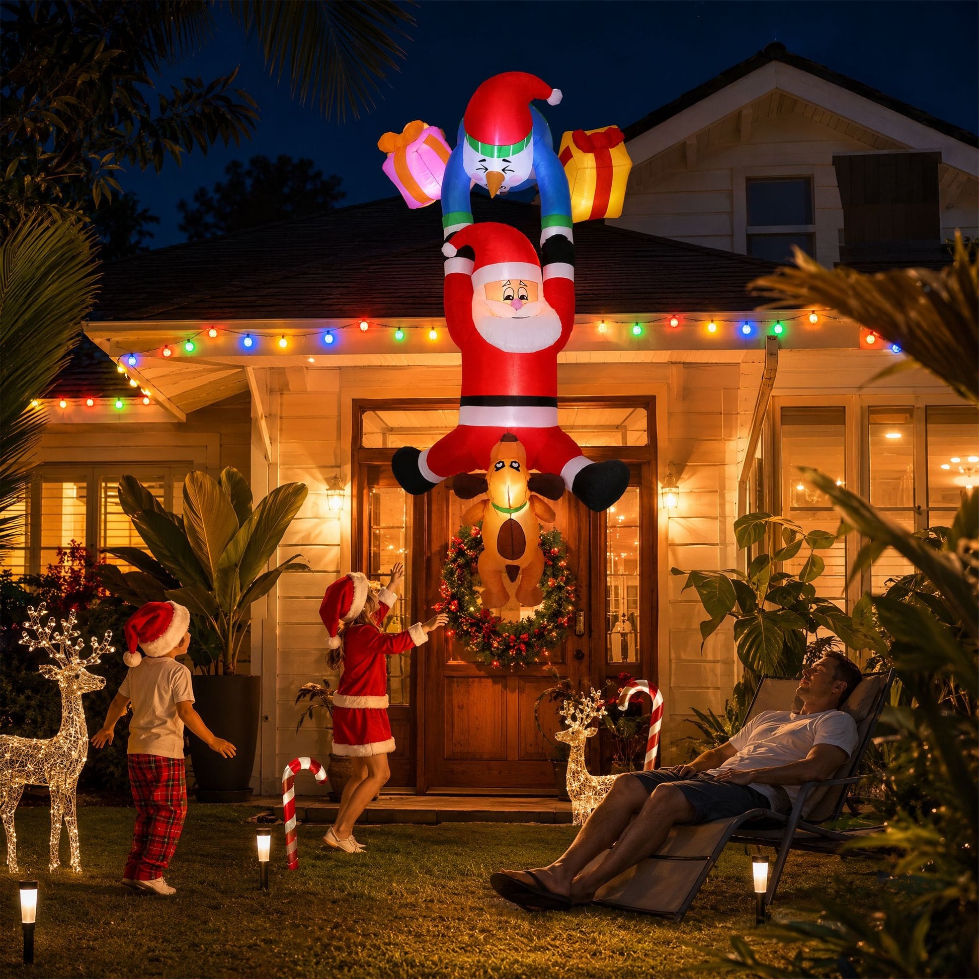 Jingle Jollys Occasions > Christmas > Outdoor Decorations & Lights Jingle Jollys Christmas Inflatable Climbing Santa 3.5M Height LED Decorations Illuminated