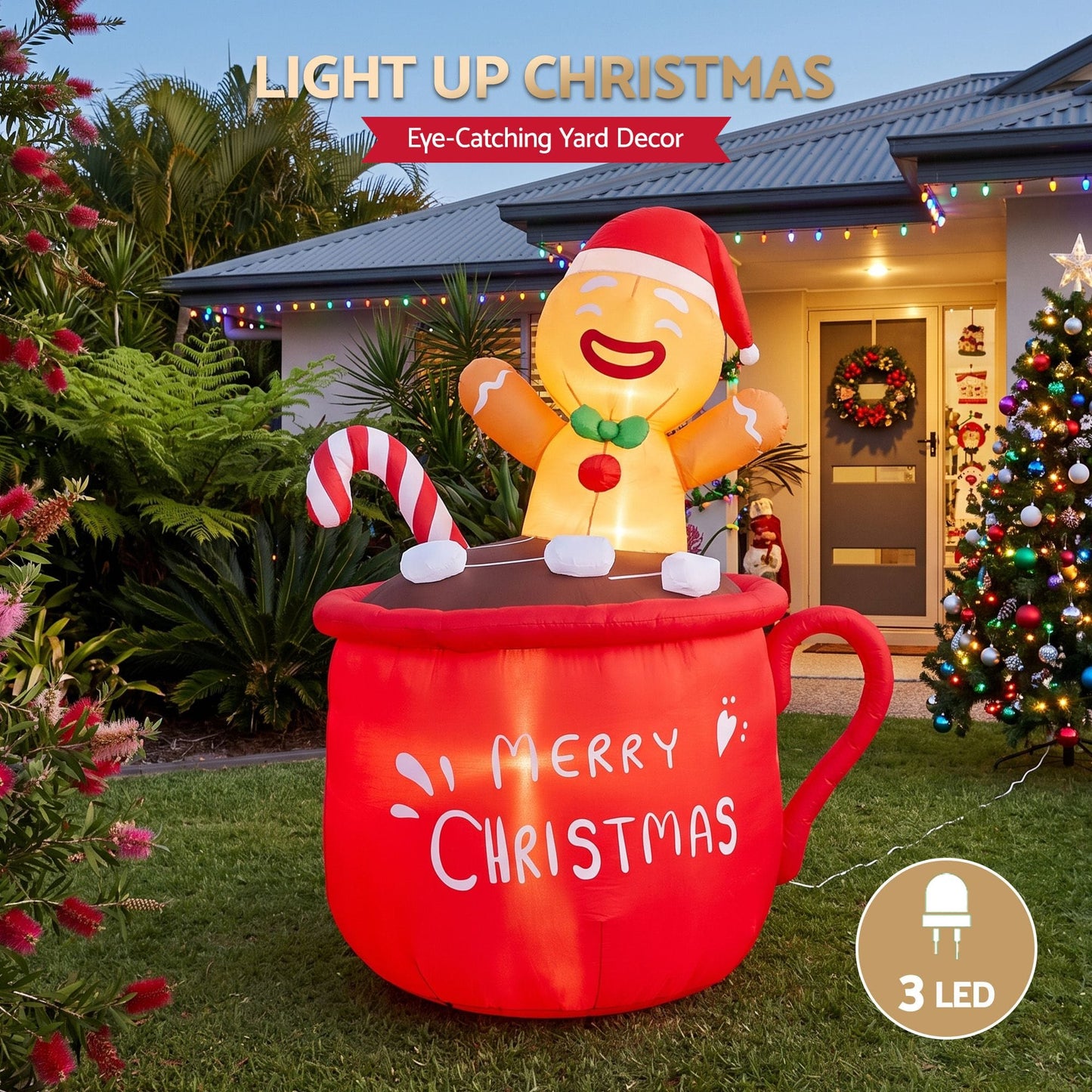 Jingle Jollys Occasions > Christmas > Outdoor Decorations & Lights Jingle Jollys Christmas Inflatable Cup 1.8M Height LED Outdoor Decorations Illuminated