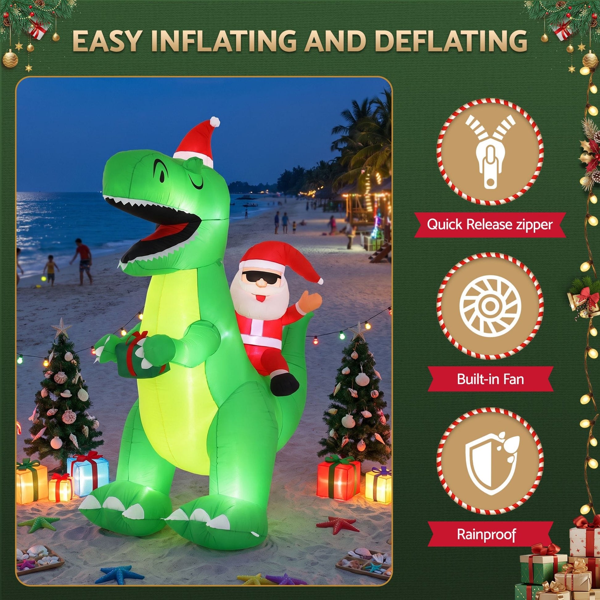 Jingle Jollys Occasions > Christmas > Outdoor Decorations & Lights Jingle Jollys Christmas Inflatable Dinosaur 2.5M Illuminated Decorations