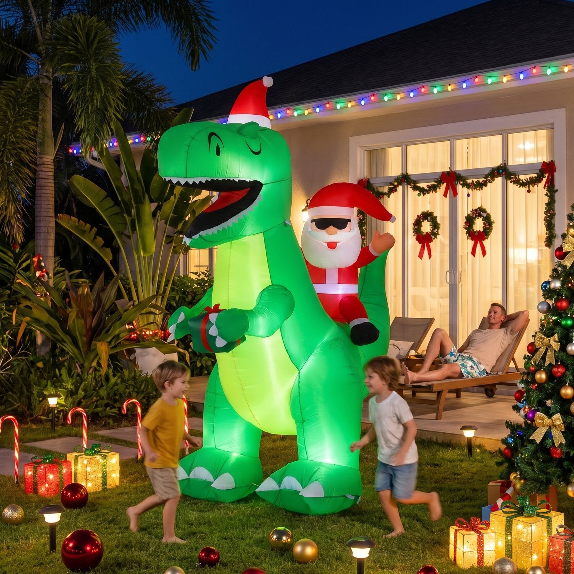 Jingle Jollys Occasions > Christmas > Outdoor Decorations & Lights Jingle Jollys Christmas Inflatable Dinosaur 2.5M Illuminated Decorations